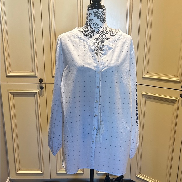 White Button-Up Blouse with Tassels - Picture 1 of 7